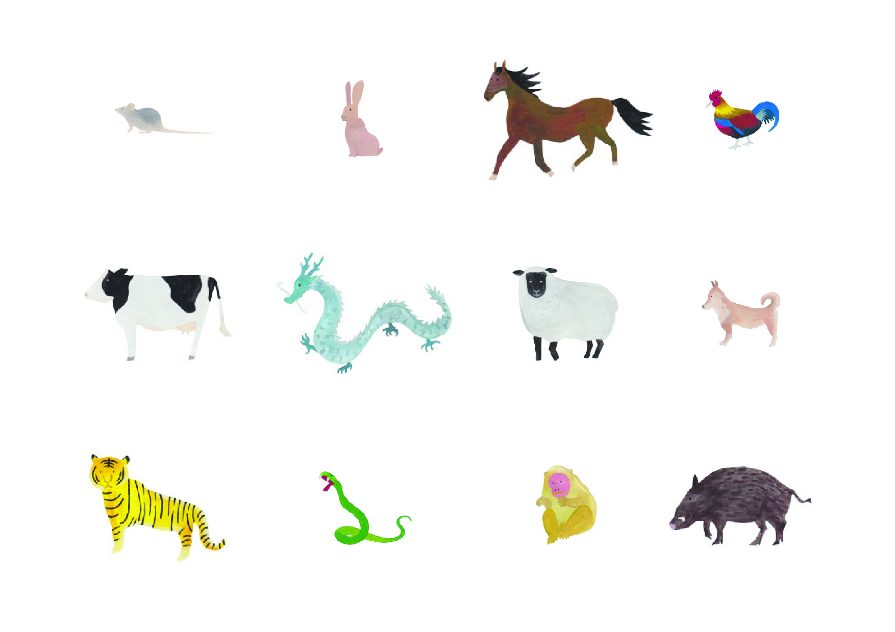 Watercolor Illustration of Zodiac Animals