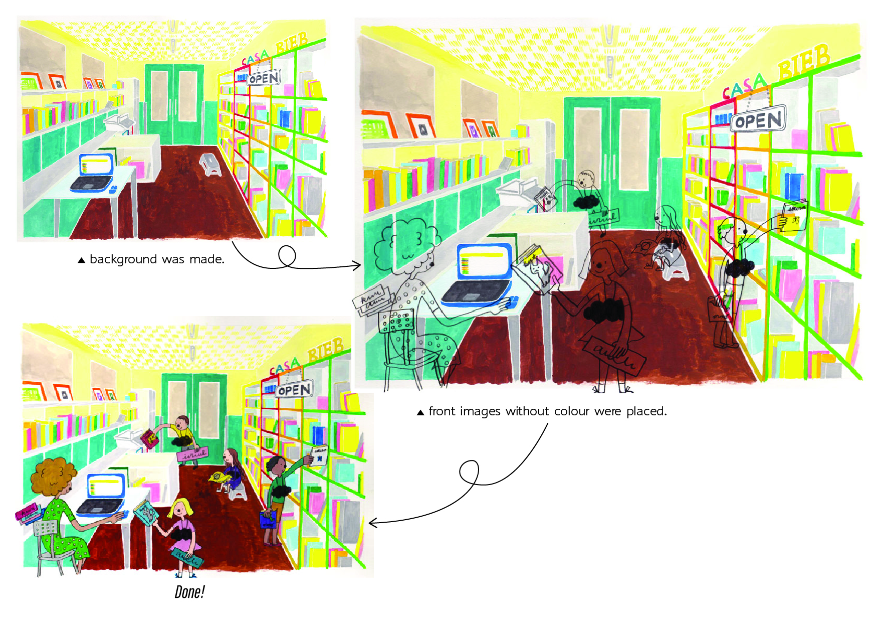 Watercolor Illustration of a School Library